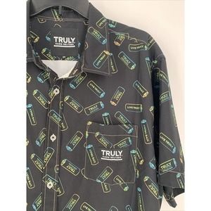 Truly Hard Seltzer Shirt Men 2XL XXL Black Neon Hawaiian Party Button Up Stretch